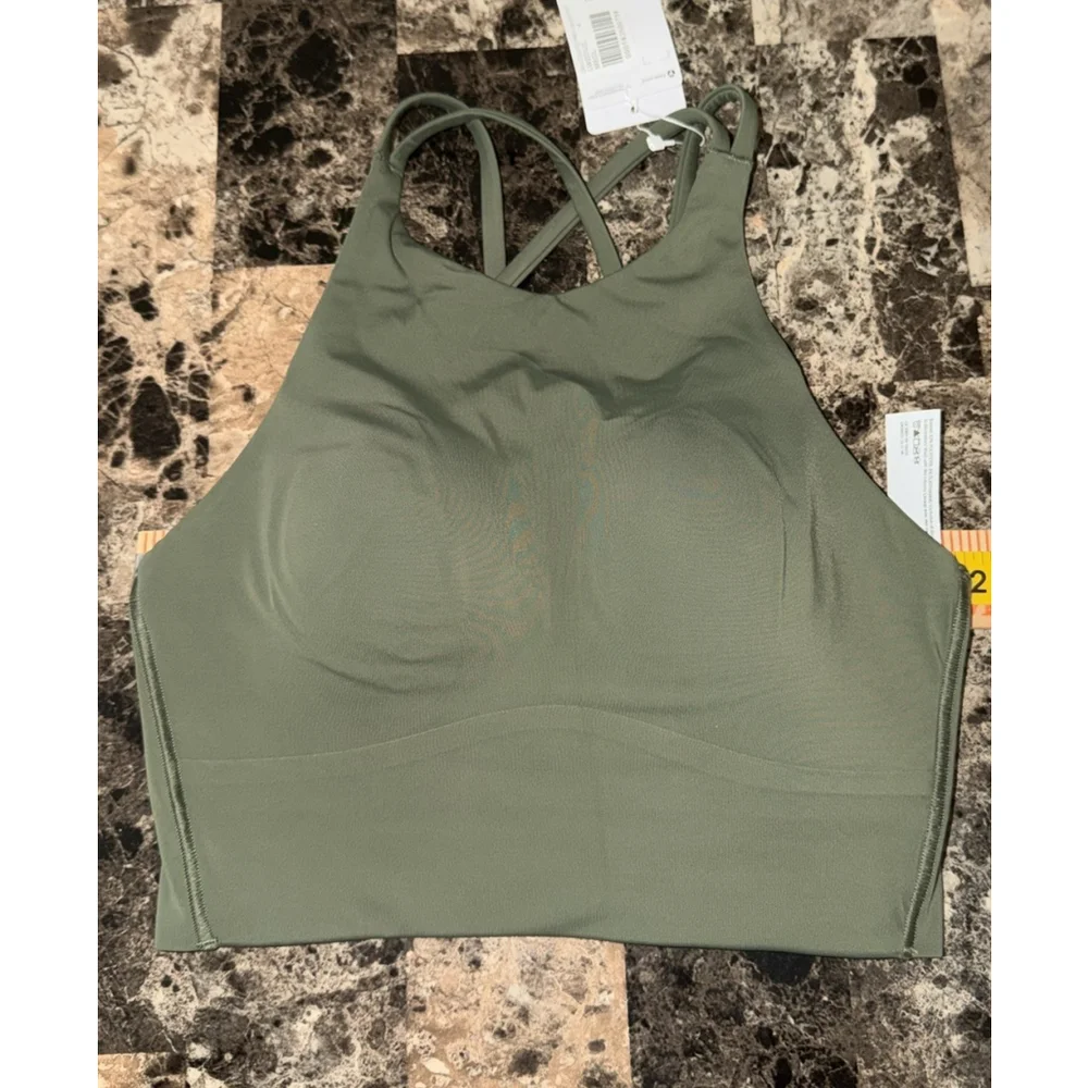 LULULEMON LIKE A CLOUD HIGH NECK LONG LINE BRA B/C MEDIUM OLIVE COLOR SIZE 4 NWT